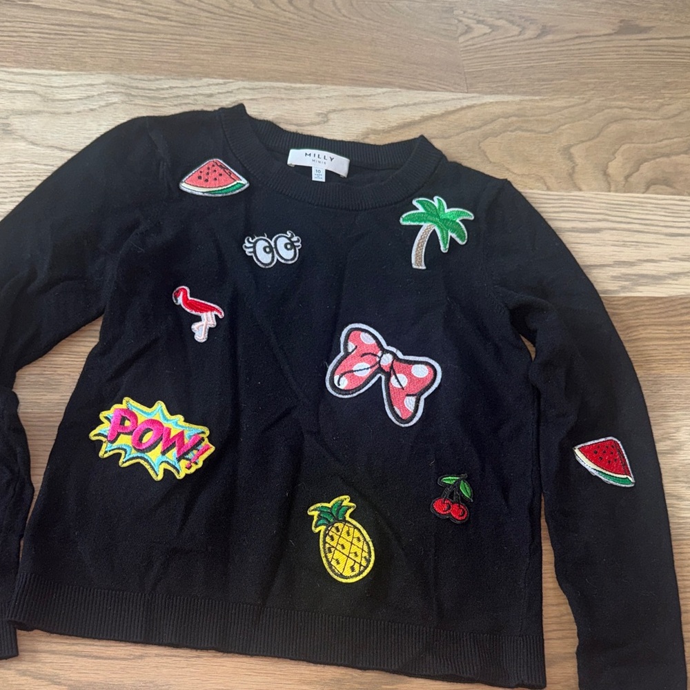 Milly Minis Black Kids Sweater with Colorful Patches